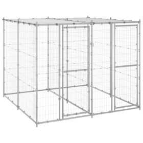 Outdoor Dog Kennel Galvanized Steel with Roof 52.1 ftÂ²