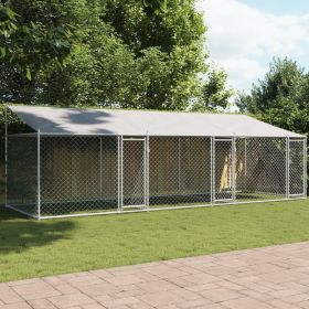 Dog Cage with Roof and Doors Gray 19.7'x6.6'x6.6' Galvanized Steel