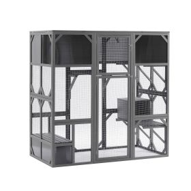 Outdoor Wooden Cat House Catio Enclosure with Super Large Enter Door Cat Kennel with Bouncy Bridge