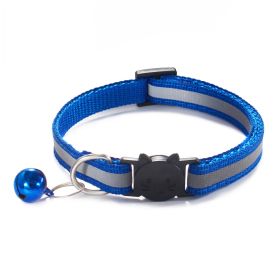 Reflective Dog Collar Pet Cat Puppy Nylon Collar with Bell Neck Adjustable (Color: Deep Blue, size: M)